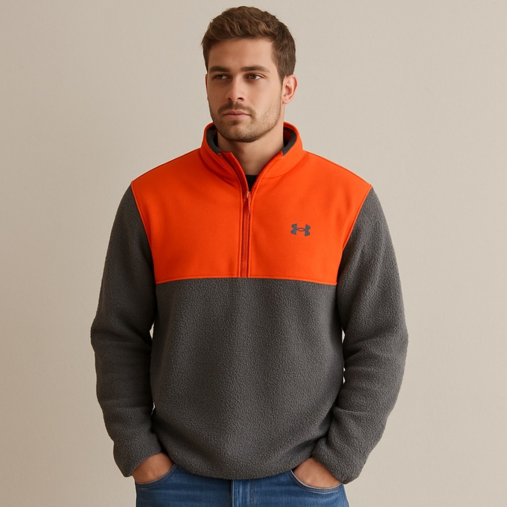 Under Armour Sweater Fleece Pile Pullover Golf Sweatshirt Gray Orange Men’s XL